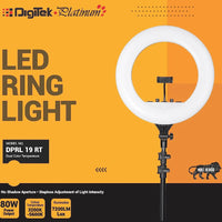 Digitek Platinum DPRL-19RT Professional LED Ring Light Runs on AC Power with No Shadow apertures, Ideal use for Makeup, Video Shoot, Fashion Photography & Many More