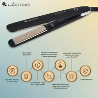 HECTOR PROFESSIONAL STRAIGHTENER TITANIUM PRO HT-216 PRO BLACK WITH WHITE PLATE S 300 GMS