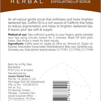 Jovees Herbal Coffee Exfoliating Lip Scrub For Brightening Dark Lips for Dry Lips/Smoker/Chapped Lip & Lipstick Stains Removal Lip care, Soft and Supple Lips | For Men and Women- 8g