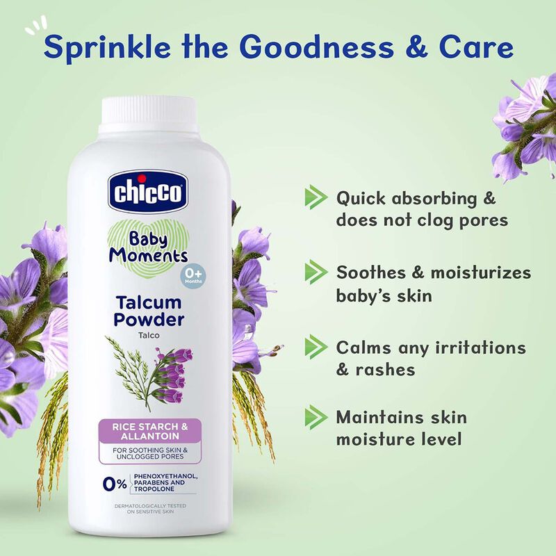 Chicco Baby Moments Talcum Powder Rice Starch Allantoin 0% 150gm