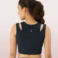 Enamor Shelf Bra Crop Vest | Crew Neck Vest With In-Built Shelf Bra Support | Hugged Fit E123