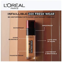 Loreal Paris Infallible 24H Fresh Wear Foundation - SPF 25, Longer Lasting, 30g