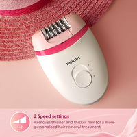 Philips BRE235/00 Corded Compact Epilator (White and Pink) for gentle hair removal at home