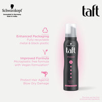 Schwarzkopf Taft Power Hair Mousse, Cashmere-like softness, Mega Strong Hold 5 with no stickiness