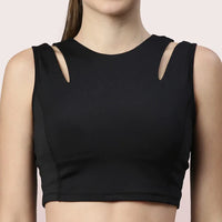 Enamor Shelf Bra Crop Vest | Crew Neck Vest With In-Built Shelf Bra Support | Hugged Fit E123