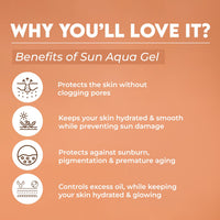 Jovees Herbal Sun Aqua Gel Sunscreen SPF 50 PA+++ | Lightweight| 1% Hyaluronic Acid | Non-Greasy, No White Cast | Perfect for Oily & Combination Skin | Sunscreen For Men/Women 100g