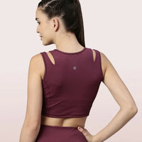 Enamor Shelf Bra Crop Vest | Crew Neck Vest With In-Built Shelf Bra Support | Hugged Fit E123