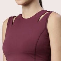 Enamor Shelf Bra Crop Vest | Crew Neck Vest With In-Built Shelf Bra Support | Hugged Fit E123