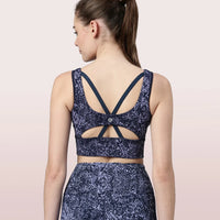 Enamor Longline Sports Bra – Printed | Scoop Neck Medium Impact Dry Fit Sports Bra | Held-in Fit E217