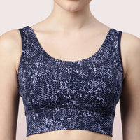 Enamor Longline Sports Bra – Printed | Scoop Neck Medium Impact Dry Fit Sports Bra | Held-in Fit E217