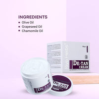 Riyo Herbs De-Tan Cream | Enriched with Natural Ingredients Grapeseed Oil & Olive Oi | for Face, Neck, Hands & Foot | Without Bleach Formulation | For Tan Removal & Even Skin Brightening, 100gm