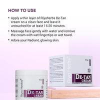 Riyo Herbs De-Tan Cream | Enriched with Natural Ingredients Grapeseed Oil & Olive Oi | for Face, Neck, Hands & Foot | Without Bleach Formulation | For Tan Removal & Even Skin Brightening, 100gm