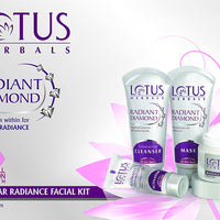 Lotus Radiant Diamond Facial Kit for instant radiance with Diamond dust & Cinnamon, 4 easy steps, 170g (Multiple use)