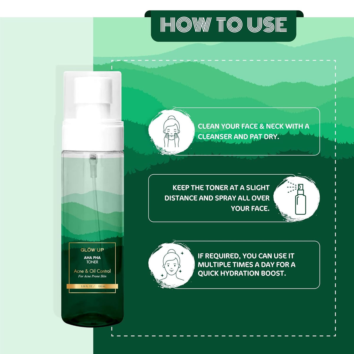 Glow Up AHA PHA Toner Acne & Oil Control for Acne Prone Skin| Alcohol free| With AlphaHydroxy and PolyHydroxy Acids| Fight Pimples|  For Men and Women| 100ml