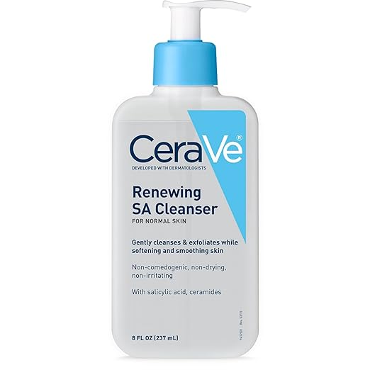 CeraVe SA Smoothing Cleanser For Dry, Rough & Bumpy Skin, contains Salicylic Acid, Ceramides & Hyaluronic acid|Dermatologist Recommended Face wash 236ml (Made In France)