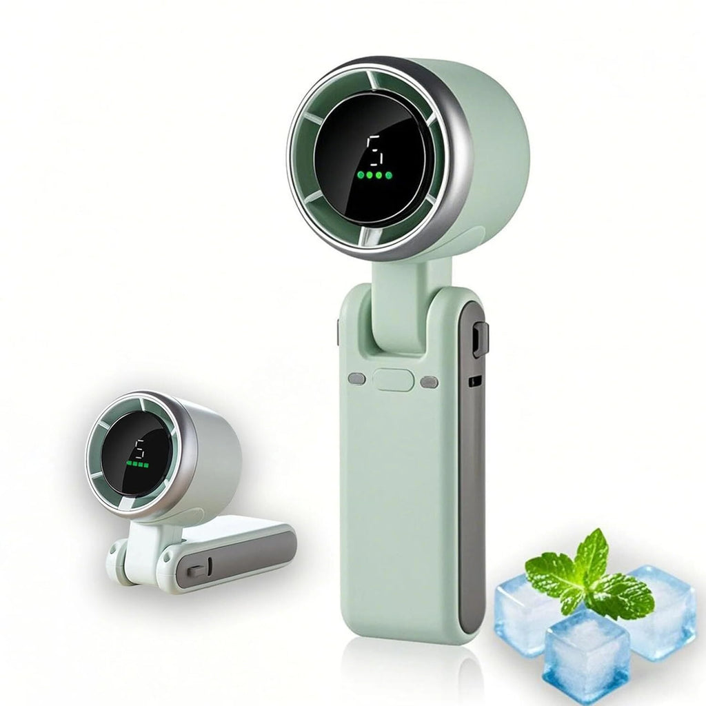 Handheld Portable Turbo Fan, 5-Speed Rechargeable Personal Fan | 180° Foldable 3 IN 1 Design with LED Display, Mini Desk Fan for Office, Travel & Outdoor Activities, Green