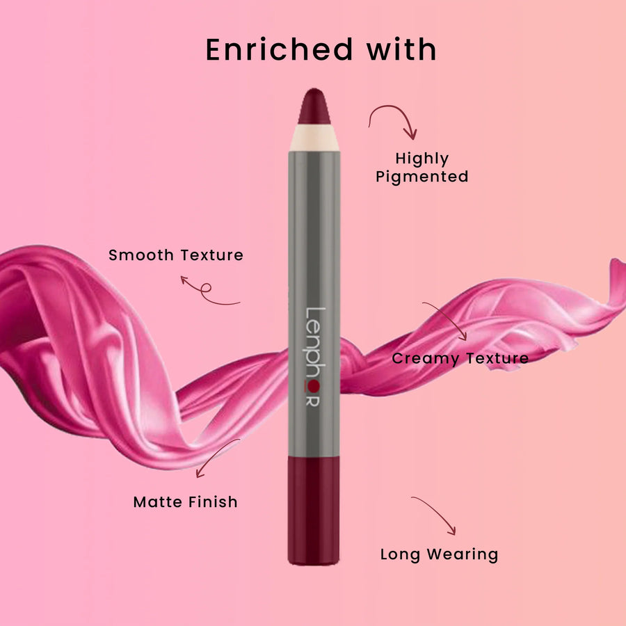 Lenphor Matte Crayon Lipstick Cruelty Free Aggie Maroon