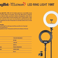 Digitek Platinum DPRL-19RT Professional LED Ring Light Runs on AC Power with No Shadow apertures, Ideal use for Makeup, Video Shoot, Fashion Photography & Many More