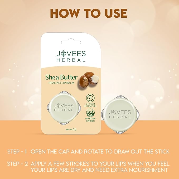JOVEES Herbal Shea Butter Healing Lip Balm | 24 Hour Hydration | Heals Dry And Flaky Lips | Gives Soft And Supple Lips 8G, Off White