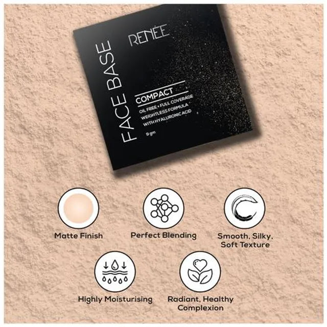 RENEE Face Base Compact - Macadamia Beige, 9 gm