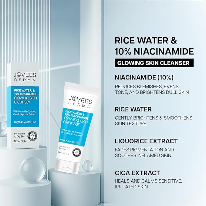 Jovees Derma Rice Face Wash With Rice Water & Niacinamide For Glass Skin,Brightens,Helps Fade Blemishes & Even Tone,Softens & Smoothens Skin,Gentle For All Skin Type,For Unisex 100g