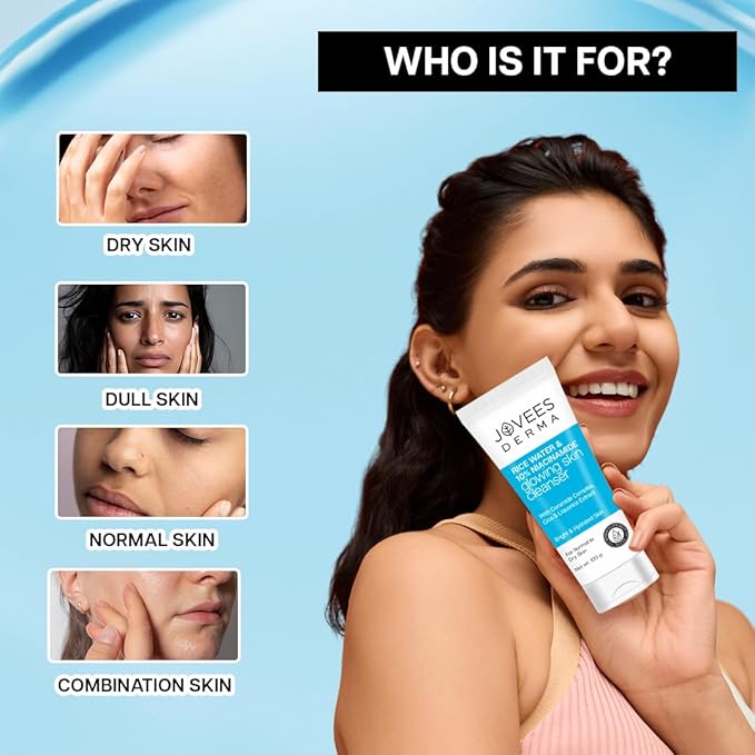 Jovees Derma Rice Face Wash With Rice Water & Niacinamide For Glass Skin,Brightens,Helps Fade Blemishes & Even Tone,Softens & Smoothens Skin,Gentle For All Skin Type,For Unisex 100g