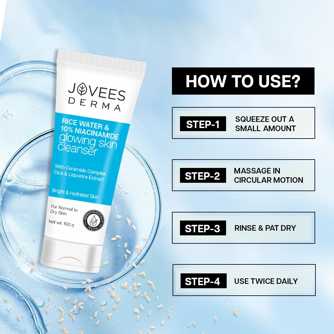 Jovees Derma Rice Face Wash With Rice Water & Niacinamide For Glass Skin,Brightens,Helps Fade Blemishes & Even Tone,Softens & Smoothens Skin,Gentle For All Skin Type,For Unisex 100g