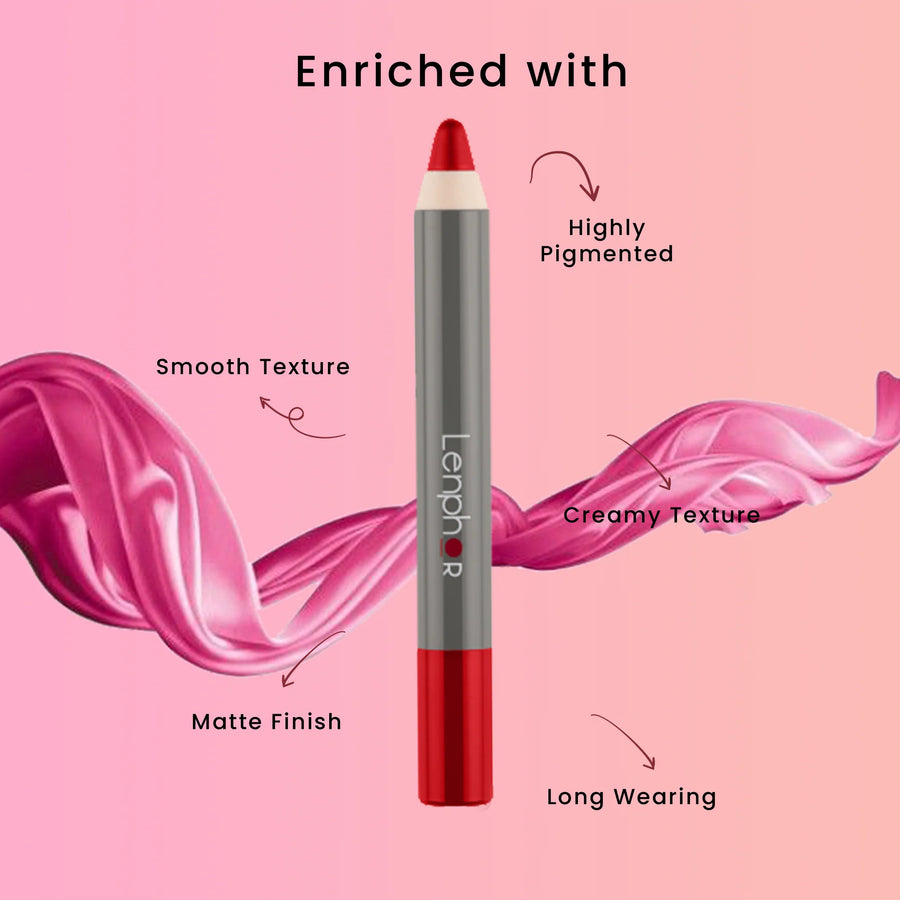 Lenphor Matte Crayon Lipstick Cruelty Free Cupid Red