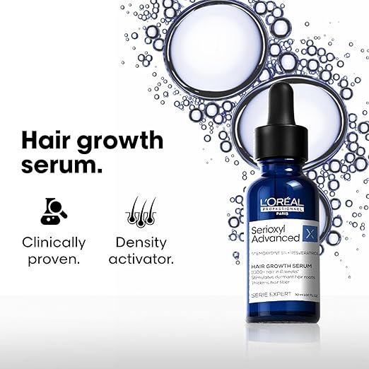 L’Oréal Professionnel Serioxyl Advanced Hair Growth Serum for scalp | Powered by Stemoxydine 5% + Resveratrol | Stimulates dormant hair roots and thickens hair fibre | Hairgrowth serum for men and women