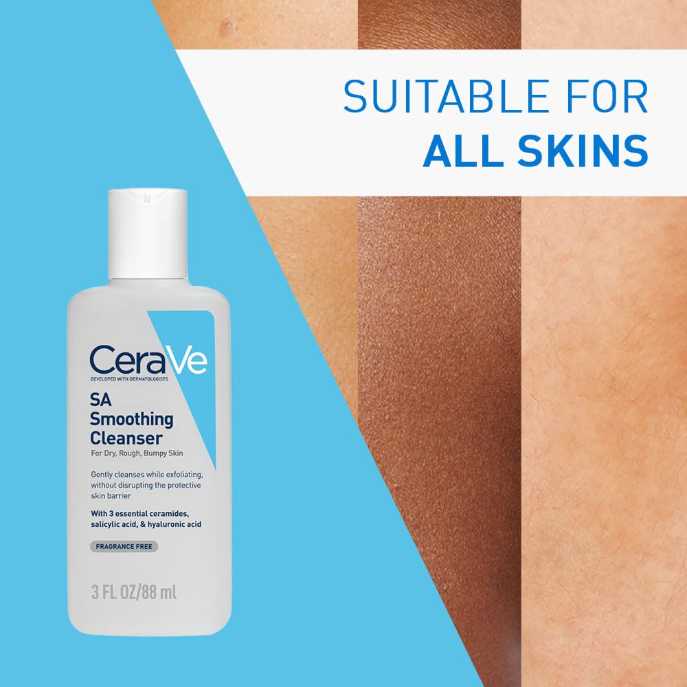 CeraVe SA Smoothing Cleanser For Dry, Rough & Bumpy Skin, contains Salicylic Acid, Ceramides, Hyaluronic Acid|Dermatologist Recommended Face wash (88ml)