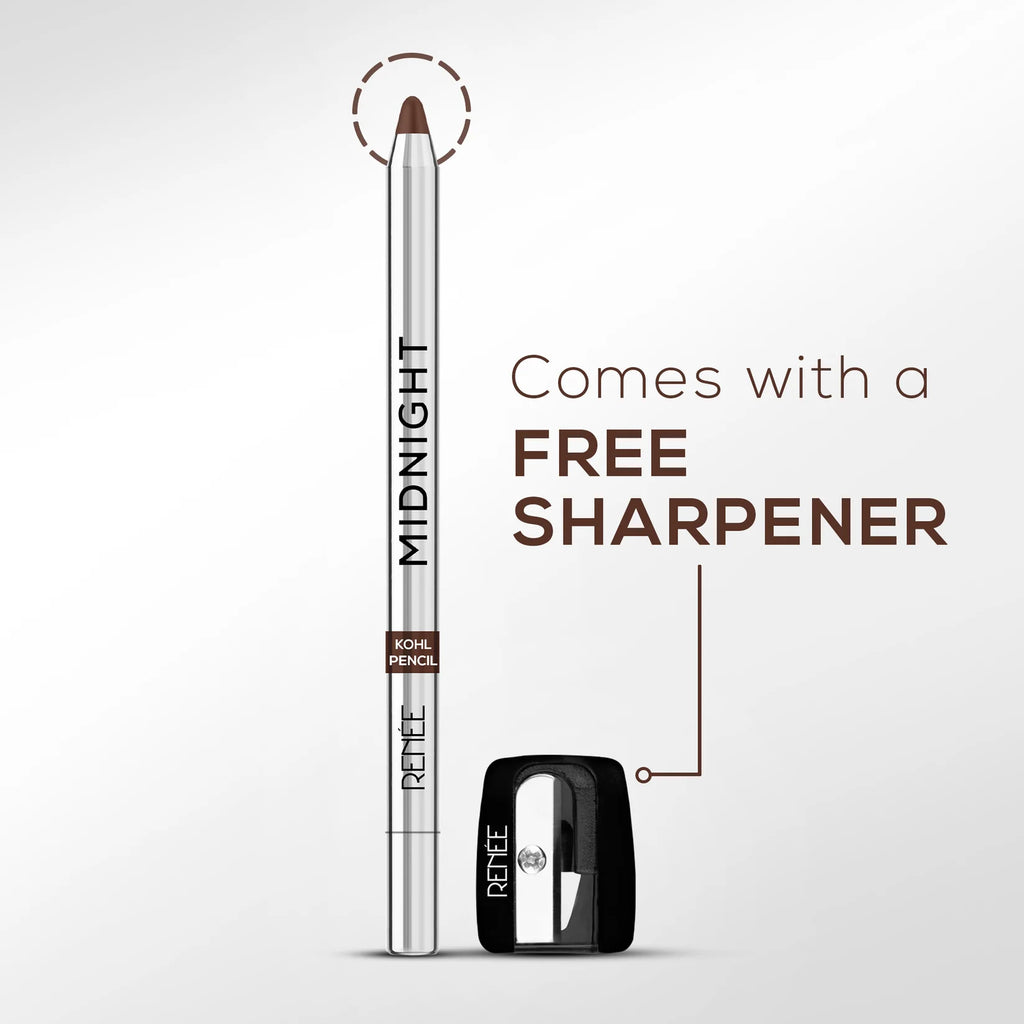RENEE Midnight Kohl Pencil One-Swipe-Application with rich color Payoff - Smudgeproof and waterproof - Enriched with Vitamin E, Olive Oil and Castor Oil - 1.5 Gm