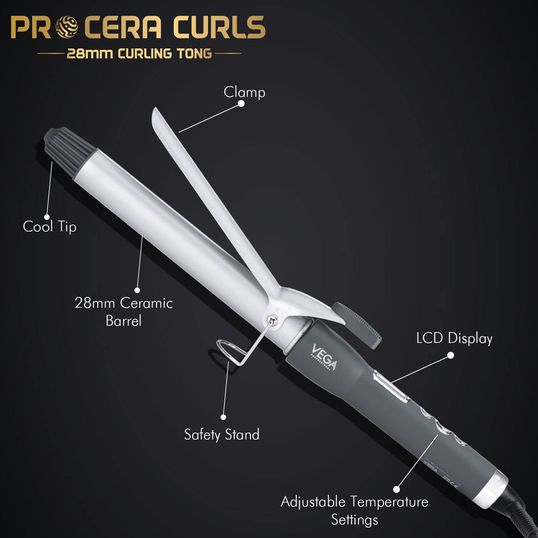 VEGA PROFESSIONAL Pro Cera Curls 28Mm Curling Tong