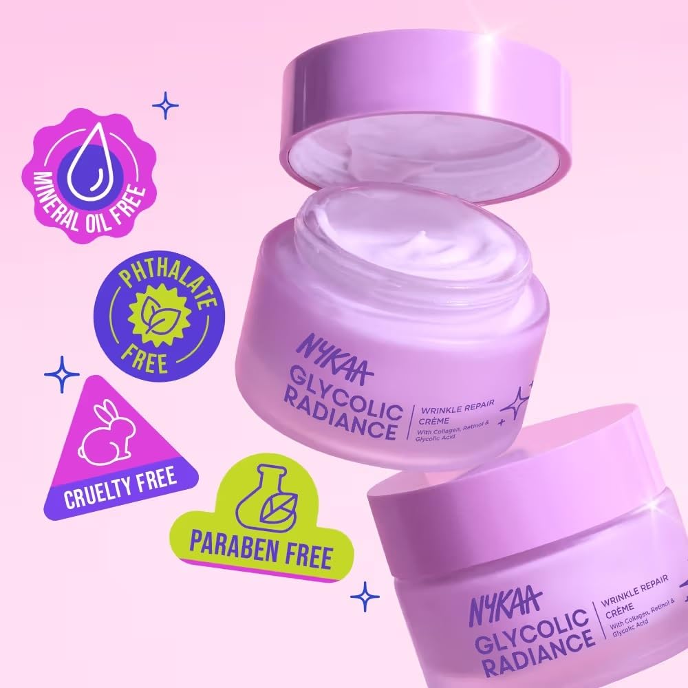 Nykaa Glycolic Radiance Wrinkle Repair & Glow Creme, Grease-Free, for Dull Dry & Combination Skin (50ml)