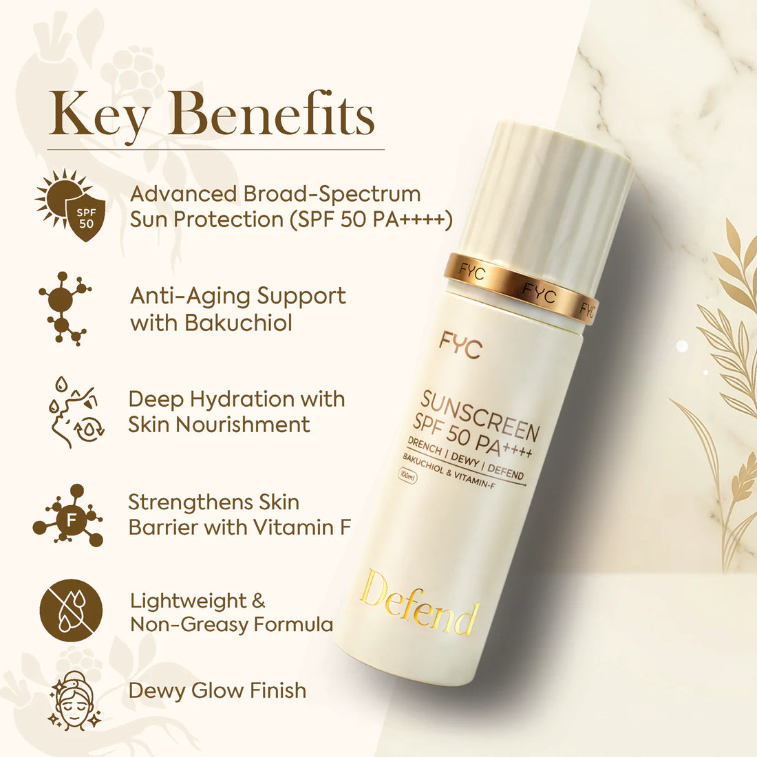 FYC Sunscreen SPF 50 PA++++ | Lightweight Broad Spectrum Protection 100ml