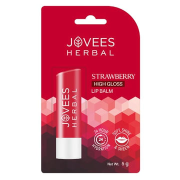 Jovees Herbal Strawberry High Gloss Lip Balm For Soft, Glossy And Supple Lips | 24 Hour Hydration | Rejuvenates Dark, Pigmented, Dry, Chapped And Discoloration Lips 5g