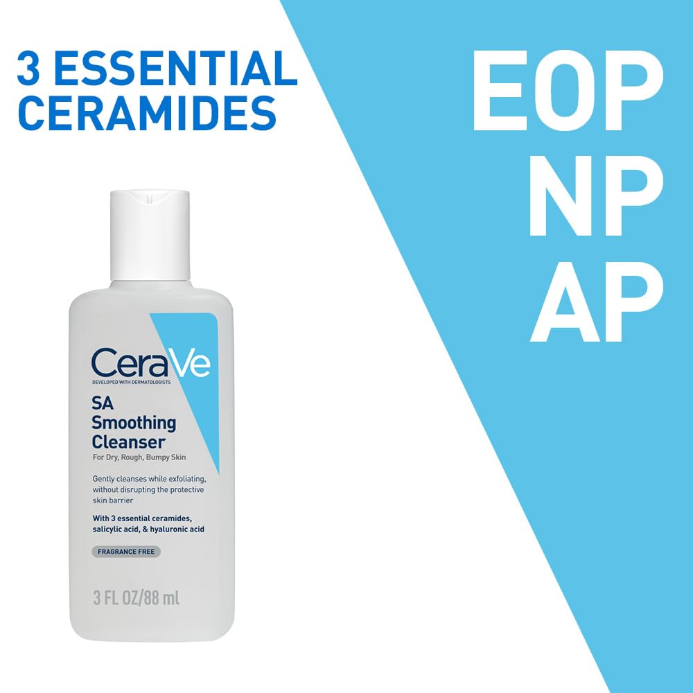 CeraVe SA Smoothing Cleanser For Dry, Rough & Bumpy Skin, contains Salicylic Acid, Ceramides, Hyaluronic Acid|Dermatologist Recommended Face wash (88ml)