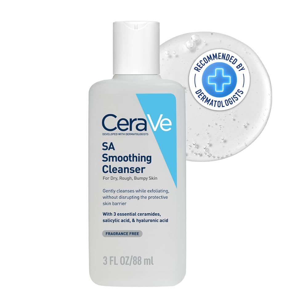 CeraVe SA Smoothing Cleanser For Dry, Rough & Bumpy Skin, contains Salicylic Acid, Ceramides, Hyaluronic Acid|Dermatologist Recommended Face wash (88ml)
