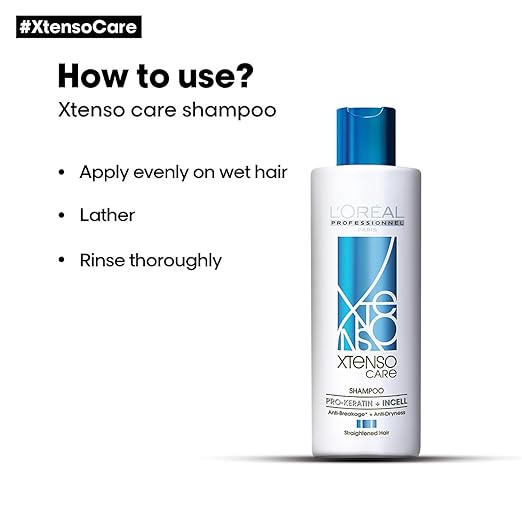 L'OREAL PROFESSIONNEL PARIS Xtenso Care Shampoo For Straightened Hair, 250 ML |Shampoo for Starightened Hair|Shampoo with Pro Keratin & Incell Technology