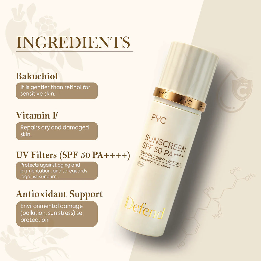 FYC Sunscreen SPF 50 PA++++ | Lightweight Broad Spectrum Protection 100ml