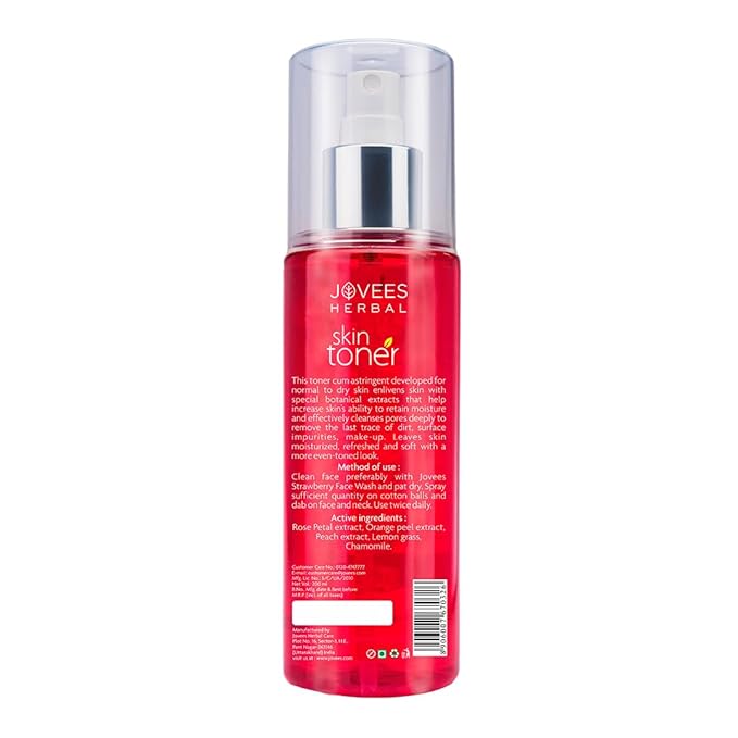 Jovees Herbal Rose Skin Toner For Refreshing Youthful Skin, Tightens Pores, Healthy Glow | Face Mist & Toner For Normal to Dry Skin | Paraben, Alcohol And Chemical Free- 200ml