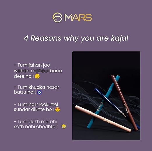 MARS Won'T Smudge Won'T Budge Smooth Glide Matte Kajal | Long Stay & Waterproof (1.4G) (03-Velour Black)