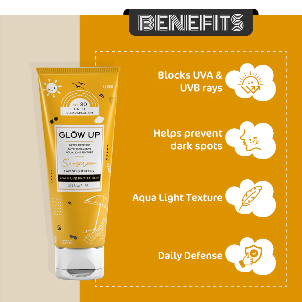 Glow Up SUNSCREEN WITH SPF 30 LAVENDER & PEONY - 70g