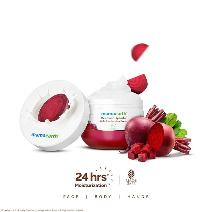 Mamaearth Beetroot Hydraful Light Moisturizing Cream with Beetroot & Hyaluronic Acid | For Hydrated Pink Glow | For Face, Hand & Body | 24H Moisturization | Quick Absorbing | Non-Greasy | Soft Moisturizer | 200g