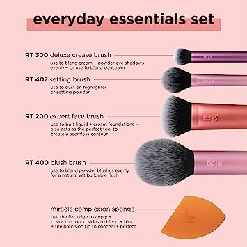 Real Techniques By Sam &amp; Nic Everyday Essentials For Blush+Foundation+Shadow+Highlighter+Concealer+Sponge No-400-300-402-200