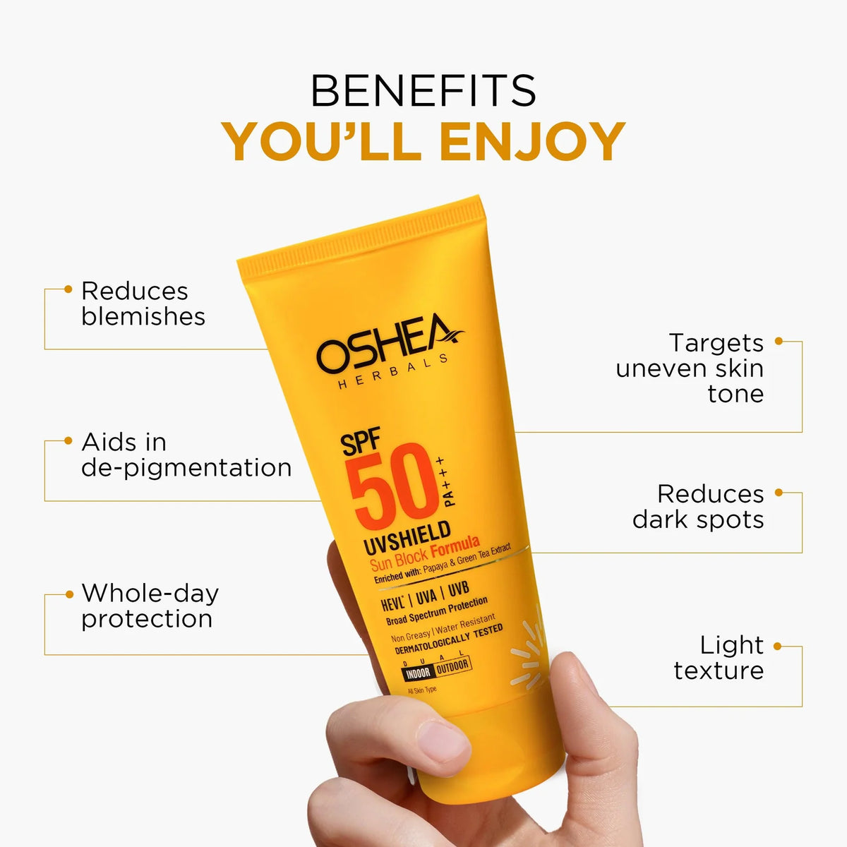 Oshea Herbals Uv Shield Sun Block Formula SPF 50 PA+++ All Type Skin 120g