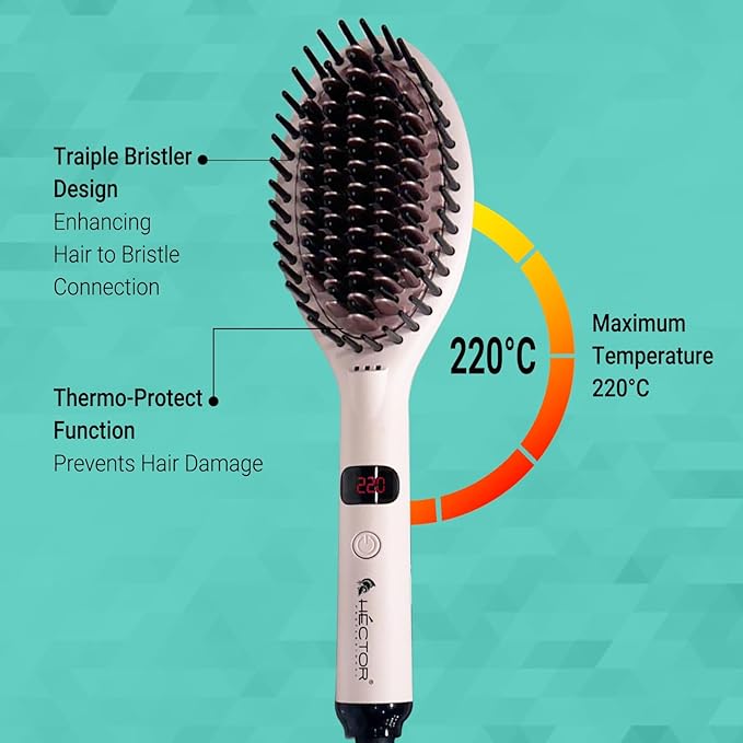 Hector Professional Hair Straightening Brush, The Speed Styler for Smooth Styling with Adjustable Temperature Control