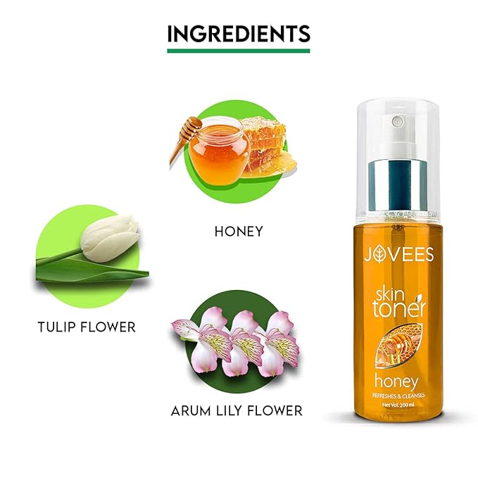 JOVEES Herbal Honey Toner for Hydrate and Glowing skin | Pore Tightening & Brightening Toner | Face Mist For Normal to Dry Skin | Paraben, Alcohol And Chemical Free 200ml
