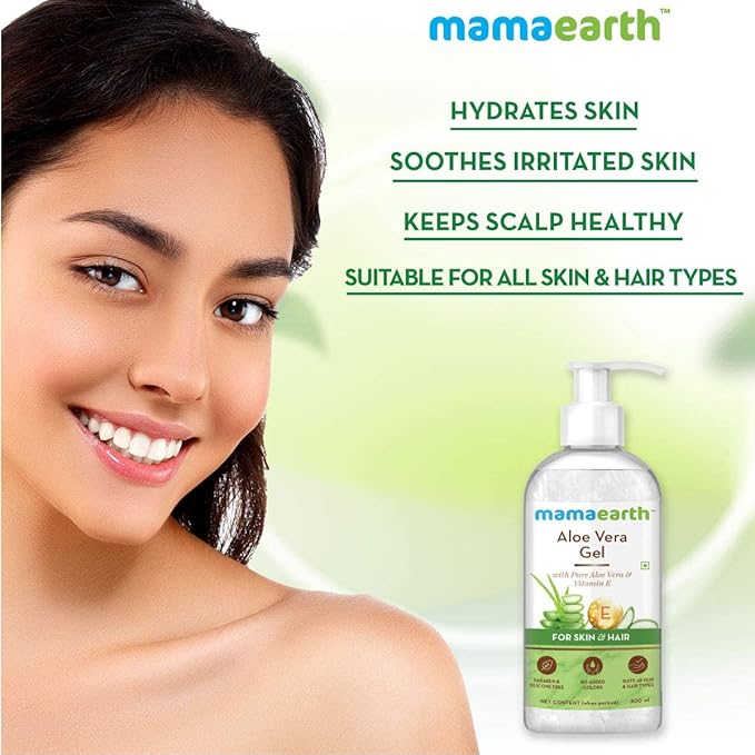Mamaearth Aloe Vera Gel - 300ml | For Face, with Pure Aloe Vera & Vitamin E for Skin and Hair | All Skin Type