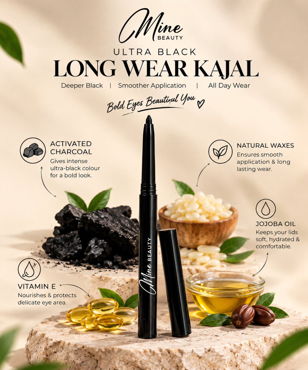 Mine Beauty Ultra Black Long Wear Kajal 0.3g