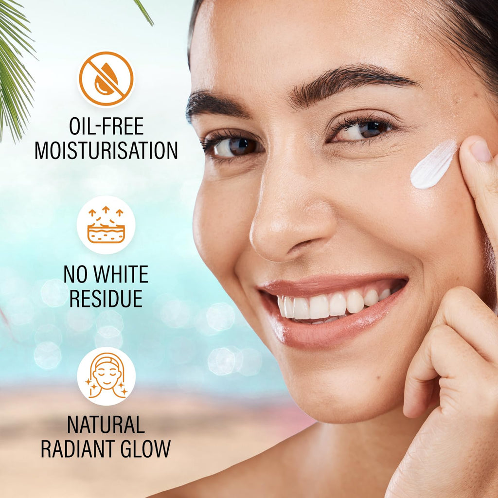 FACES CANADA Water Gel Sunscreen, 50g | SPF 50 PA+++ | Protects From UVA, UVB & Blue-Light Rays | 1% Hyaluronic Acid & Vitamin C | Lightweight | No White Cast | Natural Radiant Glow